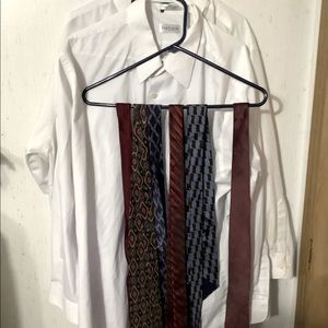 2 men’s dress shirts ties and a pair of dockers